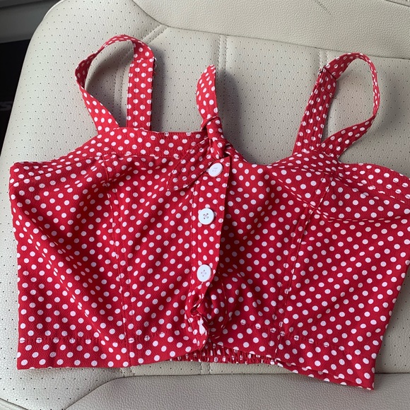 red polka dot tank top